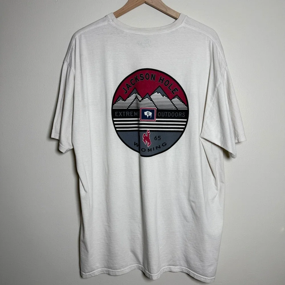 Blue 84 Mens T-Shirt XL Beige Jackson Hole Wyoming Graphic Western‎ Cowboy